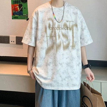 潮牌扎染短袖T恤男夏季2026新款寬鬆圓領半袖青少年美式休閒上衣