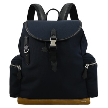 BALLY 6303154 CLIFORD 經典帆布翻蓋束口後背包.深藍
