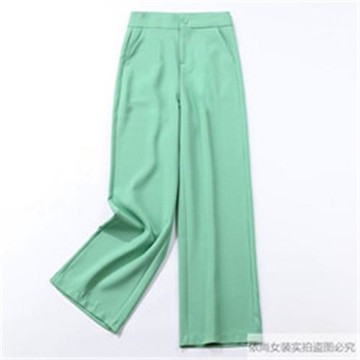新款墜感闊腿褲女秋高腰垂感寬松直筒牛油果綠長褲拖地西裝褲
