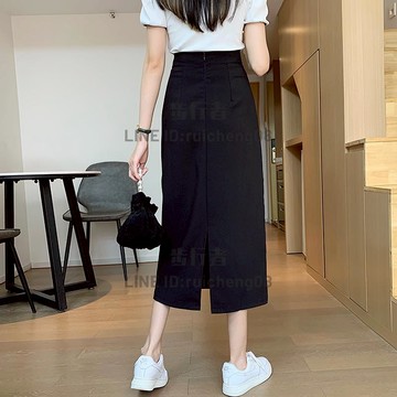 黑色半身裙女夏季a字長裙小個子高腰chic裙子設計感小眾【步行者戶外生活館】