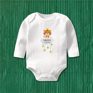 小虎與星星 長袖包屁衣 客製 嬰兒 新生兒 彌月 滿月 禮物