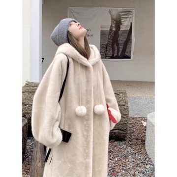 皮毛一體外套女2025新款冬季中長款水貂絨氣質連帽皮草毛絨大衣潮