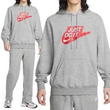 Nike As M Nk Club Ft Hdy Jdi 長袖 男款 灰色 毛圈布 印花 帽T IF0692-063