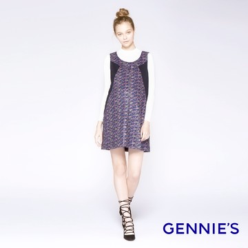 Gennies奇妮 優雅拼色背心洋裝-藍(T2C03)