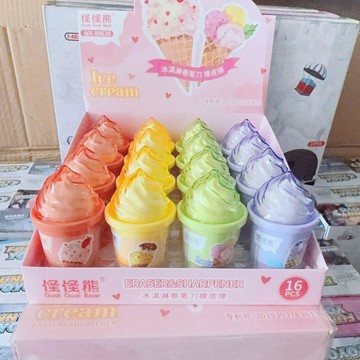 ✨MIMI【台灣出貨】✨創意削筆器 手動卷筆刀手動冰淇淋卷筆刀+橡皮擦學生必備創意削筆器開學季高顏值