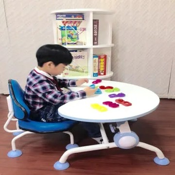 藍色桌+桃紅椅 【第一博士】月亮書桌椅組 (藍色月亮桌+青蛙椅組)