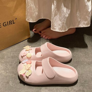✨精選好物✨DIY法式瑪麗珍洞洞鞋 女外穿新款EVA底鞋子 夏季透氣包頭少女風拖鞋 輕盈透氣軟彈減震 拖鞋女外出