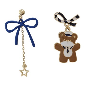 《小島》摘星熊-滴釉不對稱耳針穿式耳釘925純銀針式耳環-1對入