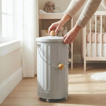 日本 OBAKETSU 不鏽鋼防臭多功能收納桶（附輪）12L - 銀色