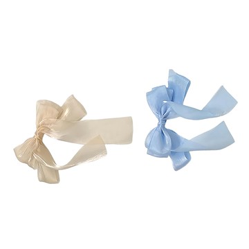 韓系蝴蝶結頂夾  藍色 + 香檳色  2個