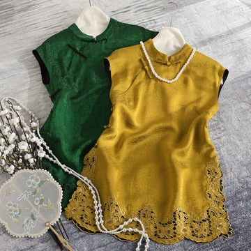 深圳南油25新款香雲紗新中式國風上衣立領水溶花提花開叉改良旗袍鑫弘-素時衣櫥