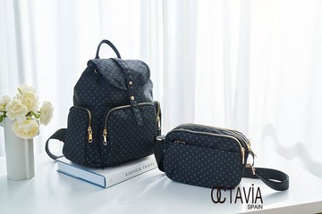 OCTAVIA 8  -  旅伴II  彌生圓點多口袋束口防水尼龍後背包 -大大黑