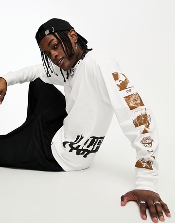 HUF outer limits long sleeve t-shirt in white with multiple placement prints