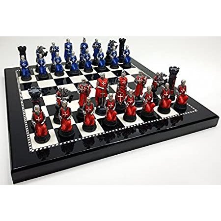 Medieval Times Crusades Red  Blue Chess Set Hand Painted w  Black  White