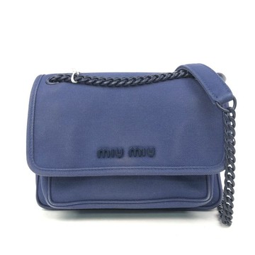 miu miu藍色帆布鏈條側背包
