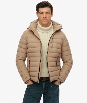 Superdry Men's Hooded Fuji Padded Jacket Beige Size: XL