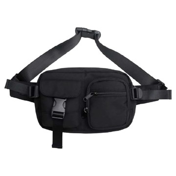 E.City 日式雙袋休閒方腰包胸包 防潑水尼龍材質  26 x 15 x 5cm  黑色