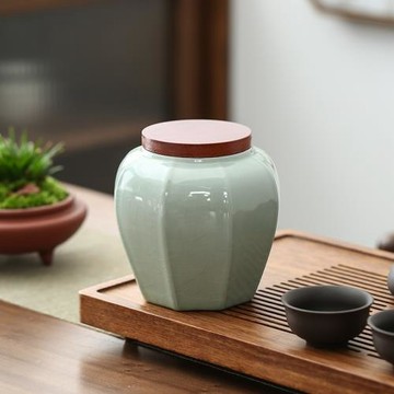 高檔網紅青瓷茶葉罐密封罐家用陶瓷大號儲存罐創意精品防潮罐擺件