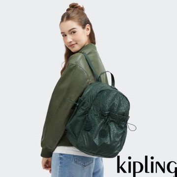 『拉拉包』Kipling (網路獨家款)迪斯可綠輕盈抽繩束口後背包-AMITA