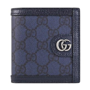 GUCCI 732016 Ophidia GG Supreme 滿版印花對折六卡短夾.深藍