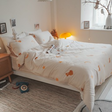 棉床本舖 ins風 星月熊 100%天絲™/60s床包/兩用被組 台灣製TENCEL™Lyocel天絲床組 熊熊 熊寶貝