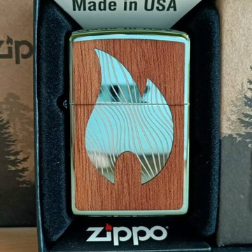 【現貨】美國 Zippo 打火機 正品 Flame   火焰   桃花心木貼片(型號.49057)