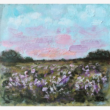 風景與野花原創藝術花卉油畫花卉藝術品