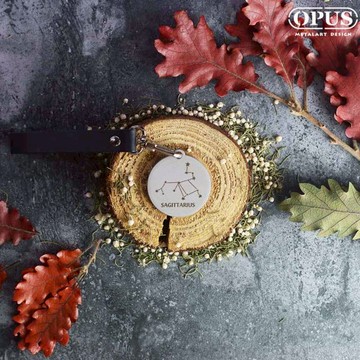 【OPUS東齊金工】不鏽鋼鑰匙圈吊飾《當貓咪變身射手座》金屬圓牌皮飾扣環 紀念禮物 12星座匙扣 KE-st12