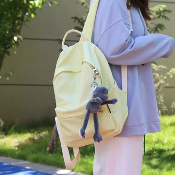 鵝黃色雙肩包女夏輕便時尚防潑水書包女大學生黑色小包背包女雙肩