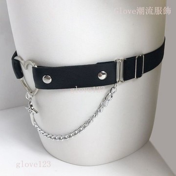 【臺灣出貨】Glove 原創暗黑甜酷 芒星鏈條 愛心皮質腿帶 腿環 辣妹 y2k 大腿鏈 可調節腿飾 裝飾品 腿套 腿環