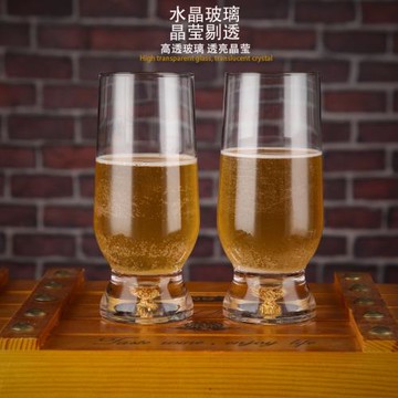 2025新款啤酒杯家用輕奢高檔加厚水晶網紅創意酒館餐廳金箔玻璃杯