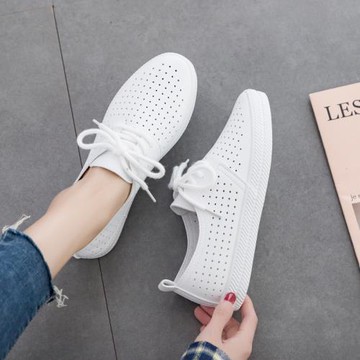 香港2025新款薄款透氣真皮小白鞋女夏韓版休閑鏤空網面透氣平底鞋