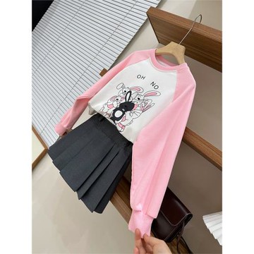 品牌童裝2023年春季女中大童韓版可愛拼色款插肩袖寬松休閑衛衣