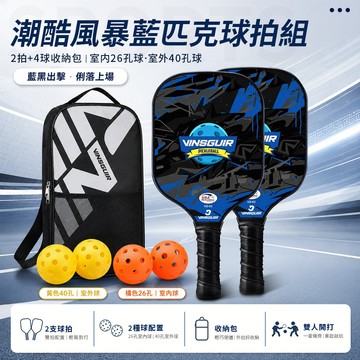 含發票☎️生活家 匹克球拍 玻璃纖維專業賽事級 匹克球拍組 匹克球拍 匹克球 Pickleball 雙拍4球+收納袋 藍