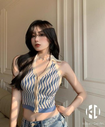 吊帶背心條紋掛脖露背性感針織打底衫女夏季短款外穿內搭上衣【聚物優品】