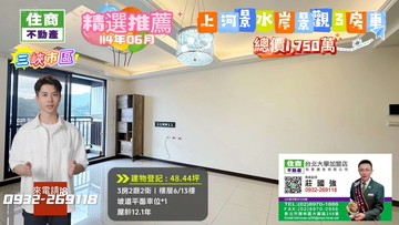【精選】上河景水岸景觀3房車｜住商資深店長推薦｜新北市三峽區中園街