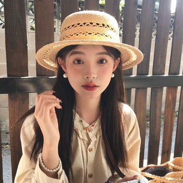 2026 鏤空遮陽防曬帽法式織平頂草帽女夏季度假草編帽鏤空草帽 防曬 優雅 遮陽 遮陽帽女抗uv 草帽遮陽帽 拉菲草帽