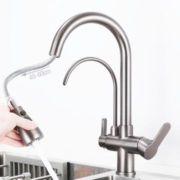 全銅三合一廚房水龍頭(免運) 伸縮 水龍頭 不銹鋼抽拉式龍頭 冷熱水龍頭 萬向水龍頭【AI490】 123便利屋