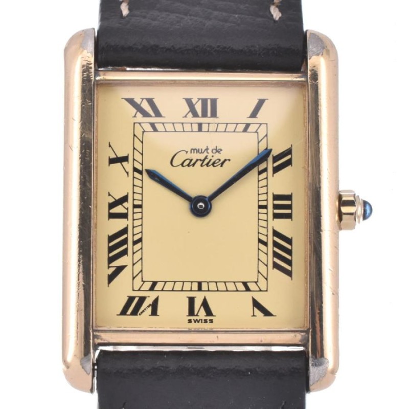 カルティエ CARTIER 681006 マストタンク SV925(GP)/レザー クォーツ レディース S#124026 | LINEショッピング