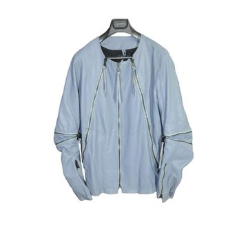 MARCO TAGLIAFERRI 藍色解構設計 圓領機車短款 皮衣 M碼