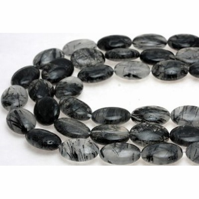 【天然石 カットビーズ】ブラックルチルクォーツ (3A) オーバル型 13x18mm パワーストーン