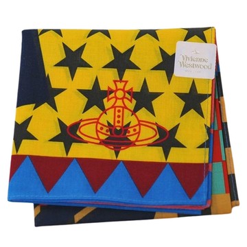 VIVIENNE WESTWOOD 繽紛圖騰行星LOGO圖騰帕領巾(黃/黑星/紅行星/48CM)