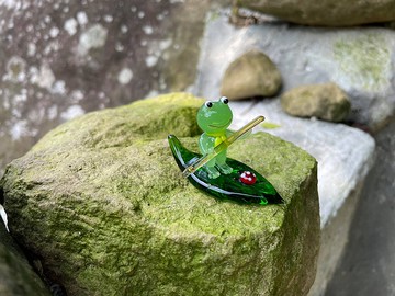 水晶玻璃 可愛青蛙 划葉子