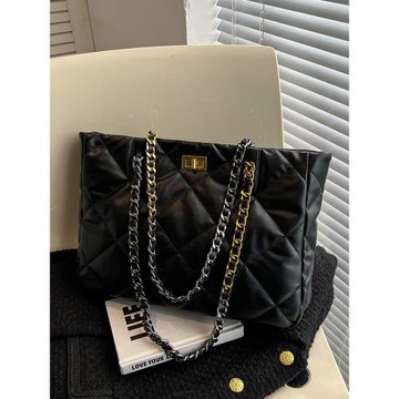 秋冬大容量時尚包包女2025新款菱格鏈條托特包休閑百搭通勤單肩包