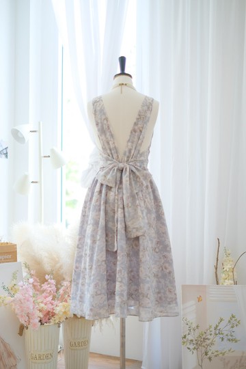 藍色碎花洋裝 派對洋裝 伴娘洋裝 雞尾酒洋裝 露背 中長款