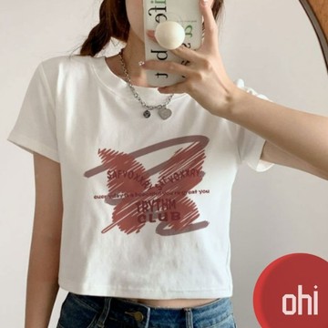 【ohi】短款上衣 白T 印花T 短袖T恤 女裝 打底衫 網紅款上衣 閨蜜上衣 短袖 圓領T恤 女生衣服 GTS0677