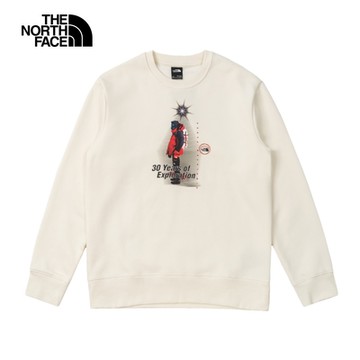 【The North Face 官方旗艦】北面男款米白色舒適保暖胸前趣味品牌印花長袖大學T｜8ATEQLI