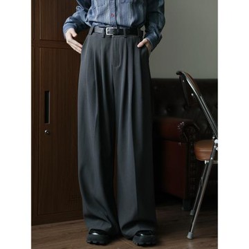 (免運)深灰色2025年秋季新款西裝褲闊腿褲直筒通勤復古搭配韓版休閑西褲