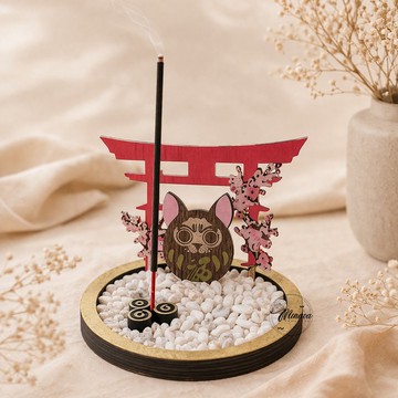 日系鳥居貓神線香座 原創角色香插 療癒香氛擺設 手工設計