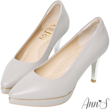 Ann’S走路有風-小羊皮素綿防水台電鍍細跟尖頭高跟鞋8.5cm-灰
